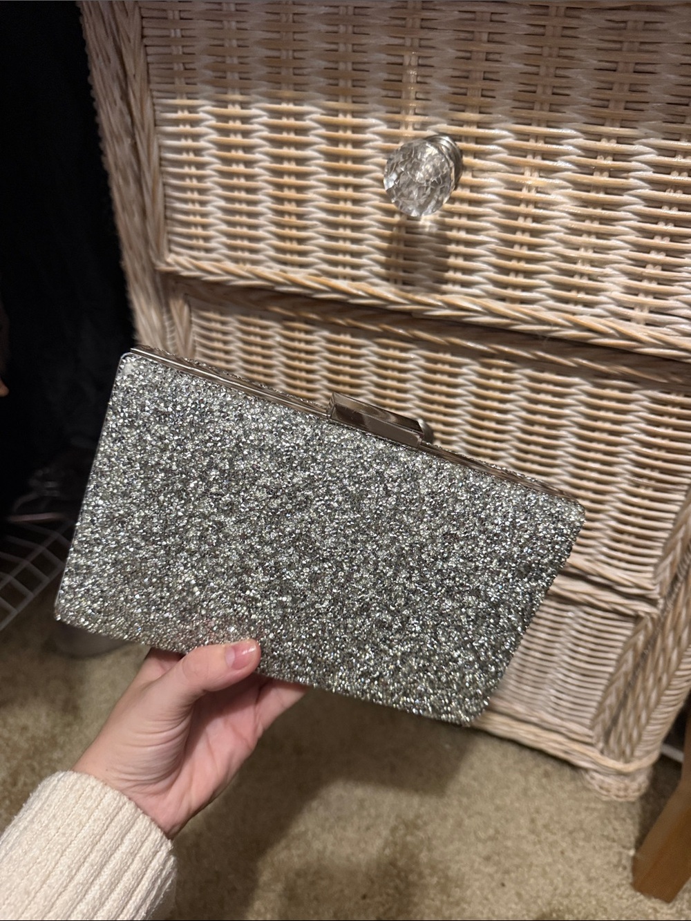 Nordstrom Silver Glitter Box Clutch